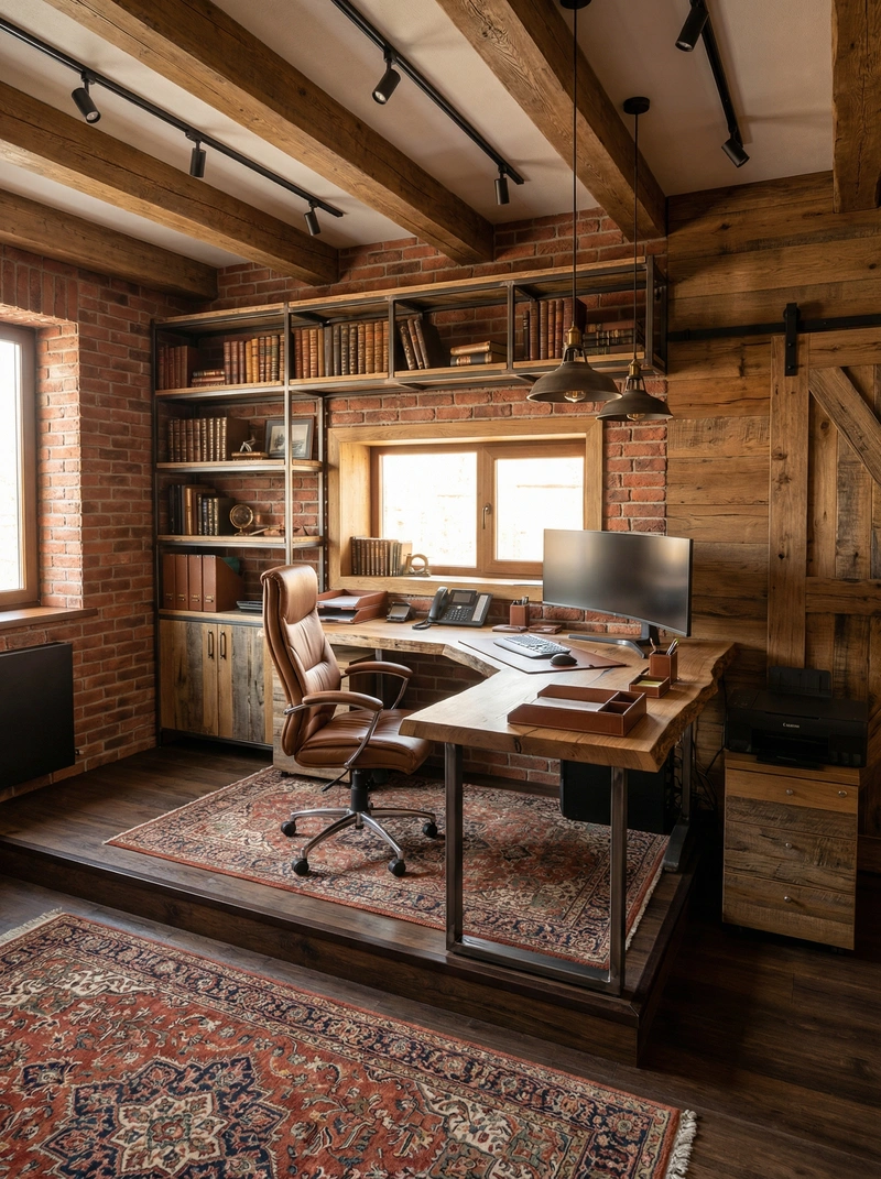 Дизайн интерьера в стиле Лофт — Кабинет от нейросети RoomGPT