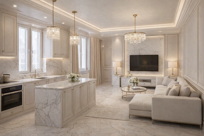Дизайн кухни в стиле Неоклассика — фото интерьера от нейросети RoomGPT