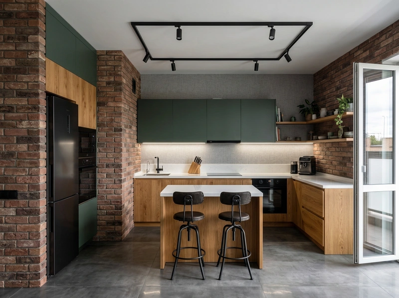 Дизайн интерьера в стиле Лофт — Кухня от нейросети RoomGPT