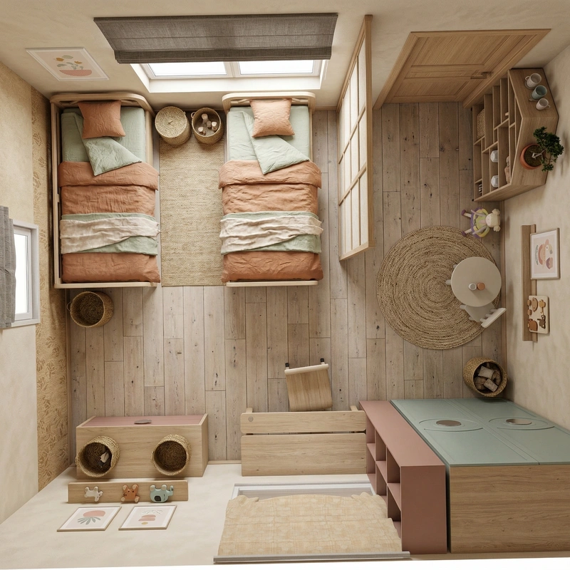 Дизайн детской в стиле Japandi — фото интерьера от нейросети RoomGPT