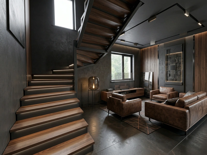 Дизайн гостиной в стиле Блэктэк — фото интерьера от нейросети RoomGPT