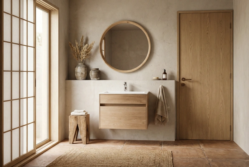 Дизайн ванной в стиле Japandi — фото интерьера от нейросети RoomGPT