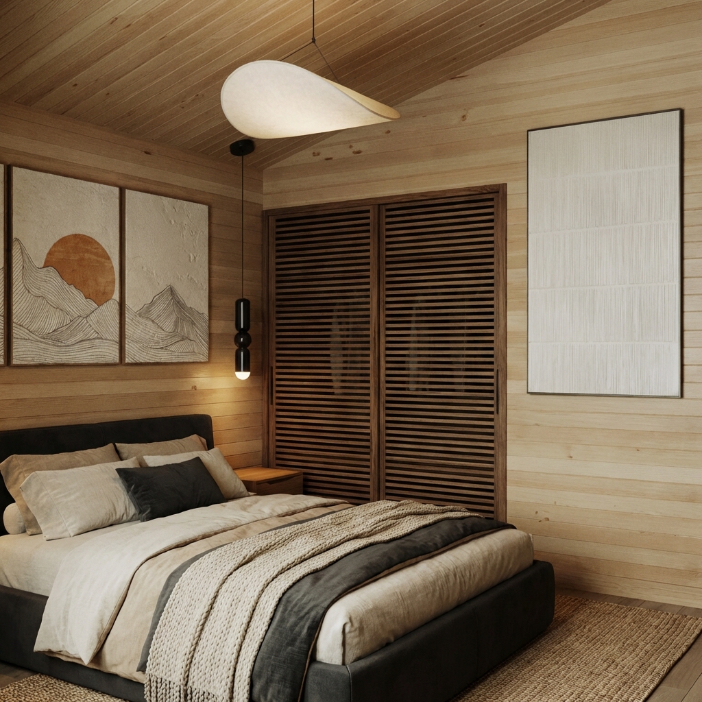 Дизайн спальни в стиле Japandi — фото интерьера от нейросети RoomGPT