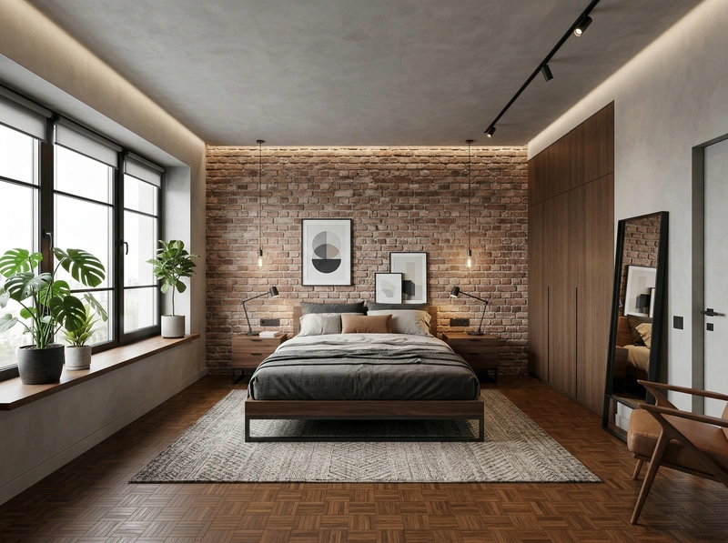 Дизайн спальни в стиле Лофт — фото интерьера от нейросети RoomGPT