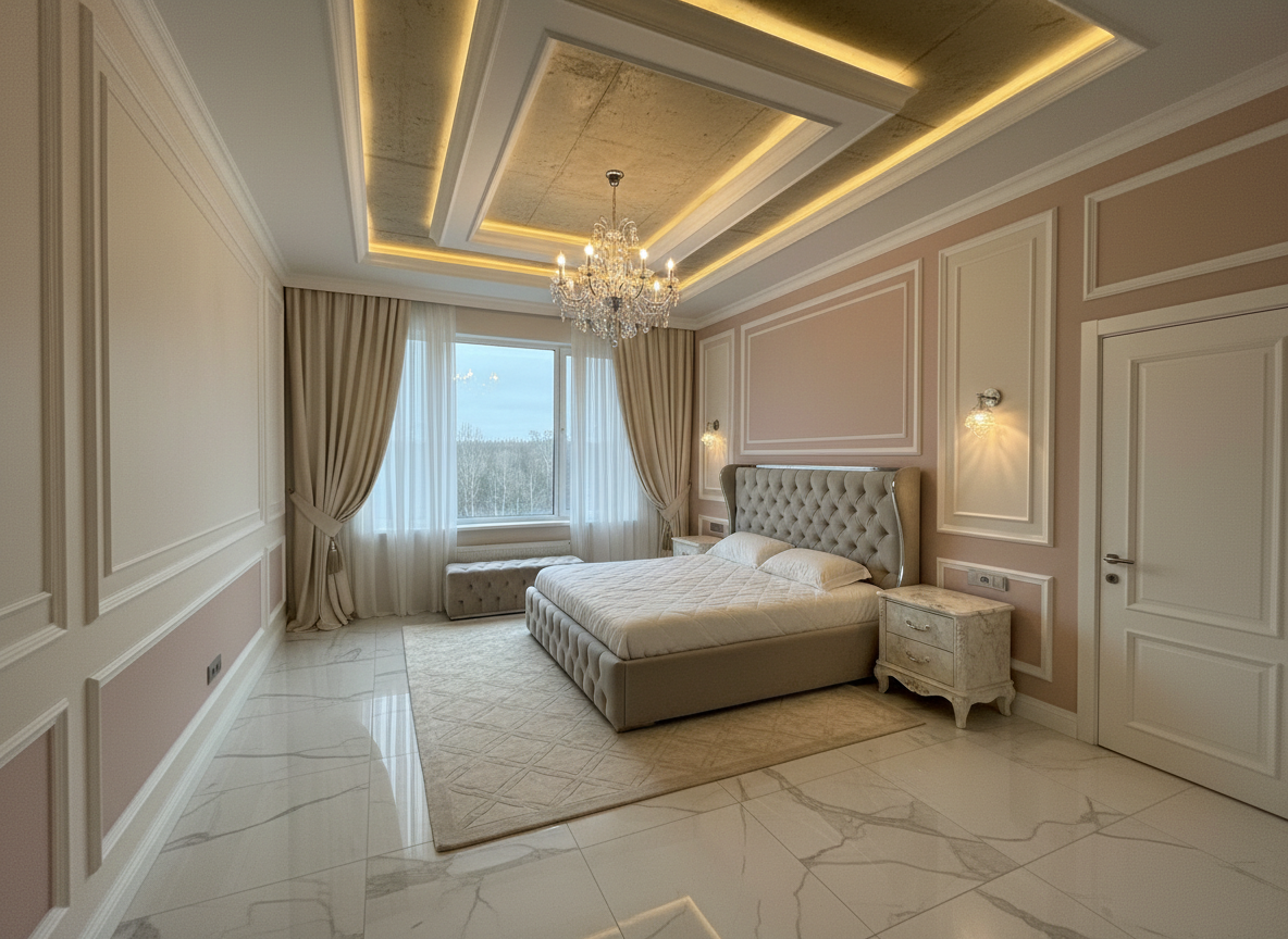Дизайн спальни в стиле Классика — фото интерьера от нейросети RoomGPT