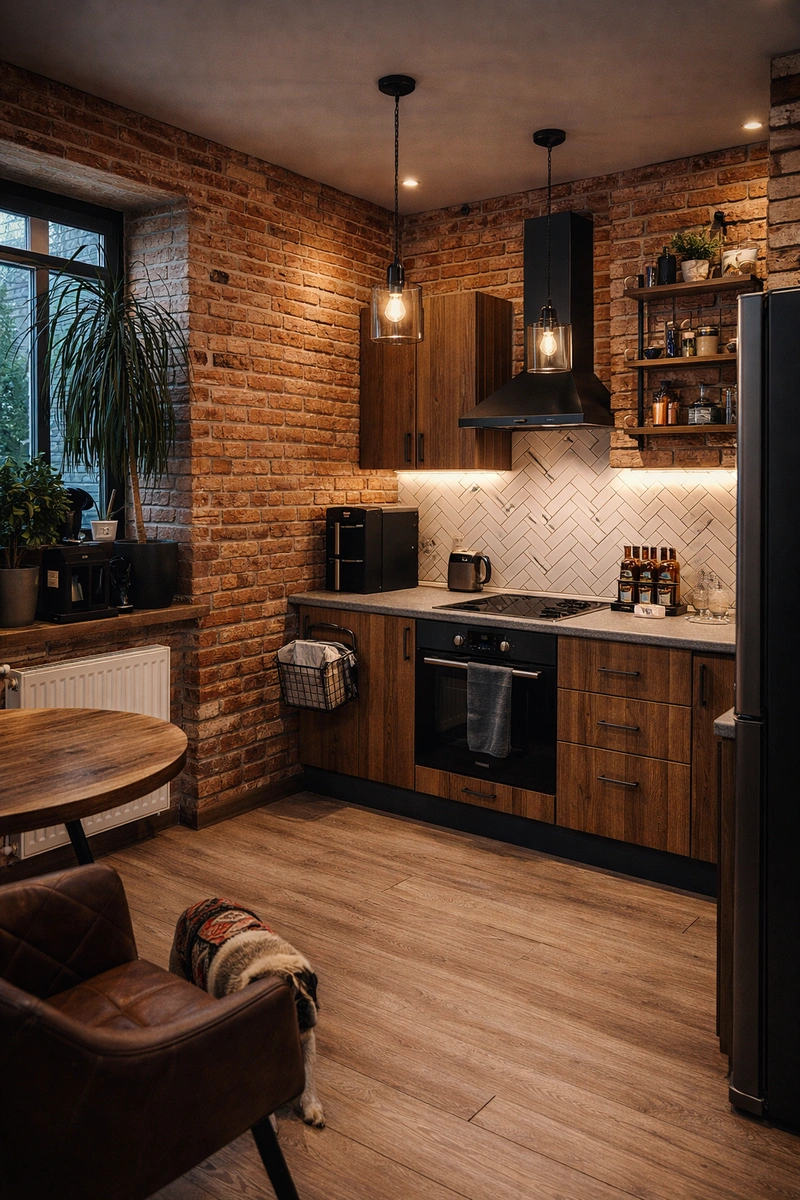 Дизайн интерьера в стиле Лофт — Кухня от нейросети RoomGPT