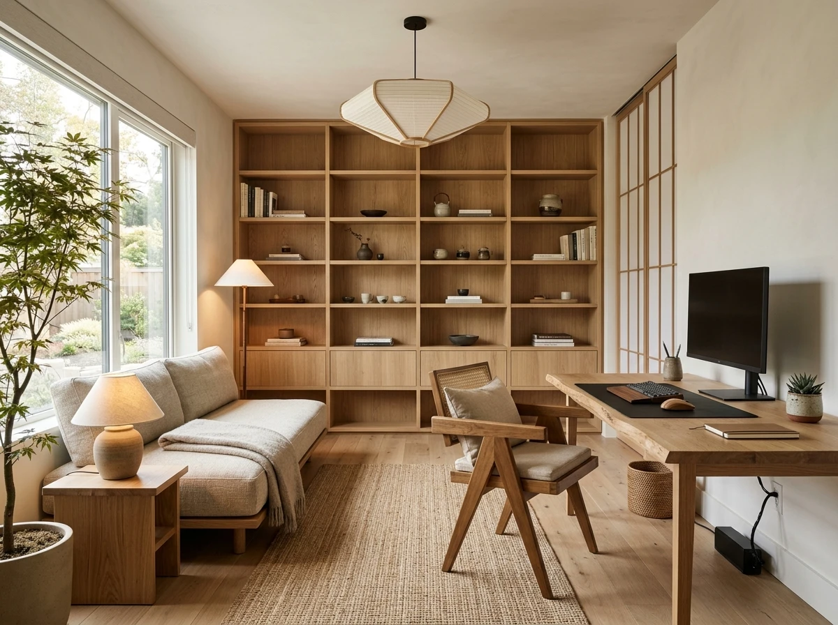 Дизайн кабинета в стиле Japandi — фото интерьера от нейросети RoomGPT