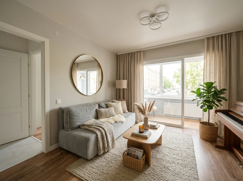 Дизайн гостиной в стиле Хюгге — фото интерьера от нейросети RoomGPT