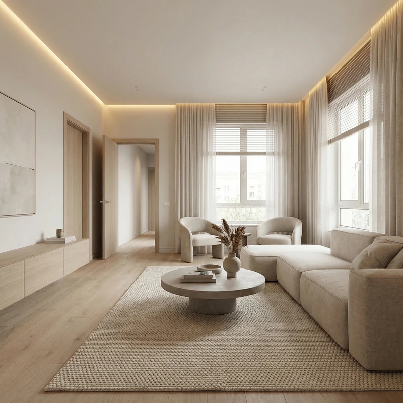 Дизайн интерьера в стиле Минимализм — Гостиная от нейросети RoomGPT