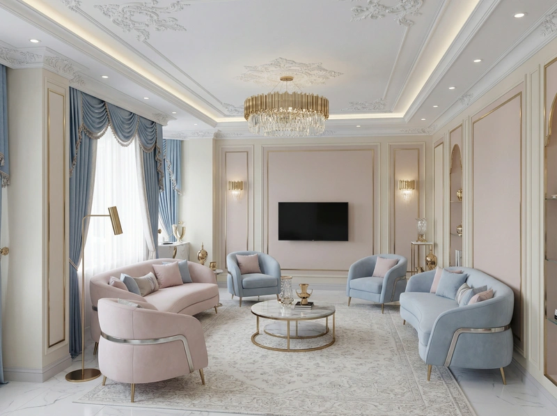 Дизайн интерьера в стиле Неоклассика — Гостиная от нейросети RoomGPT
