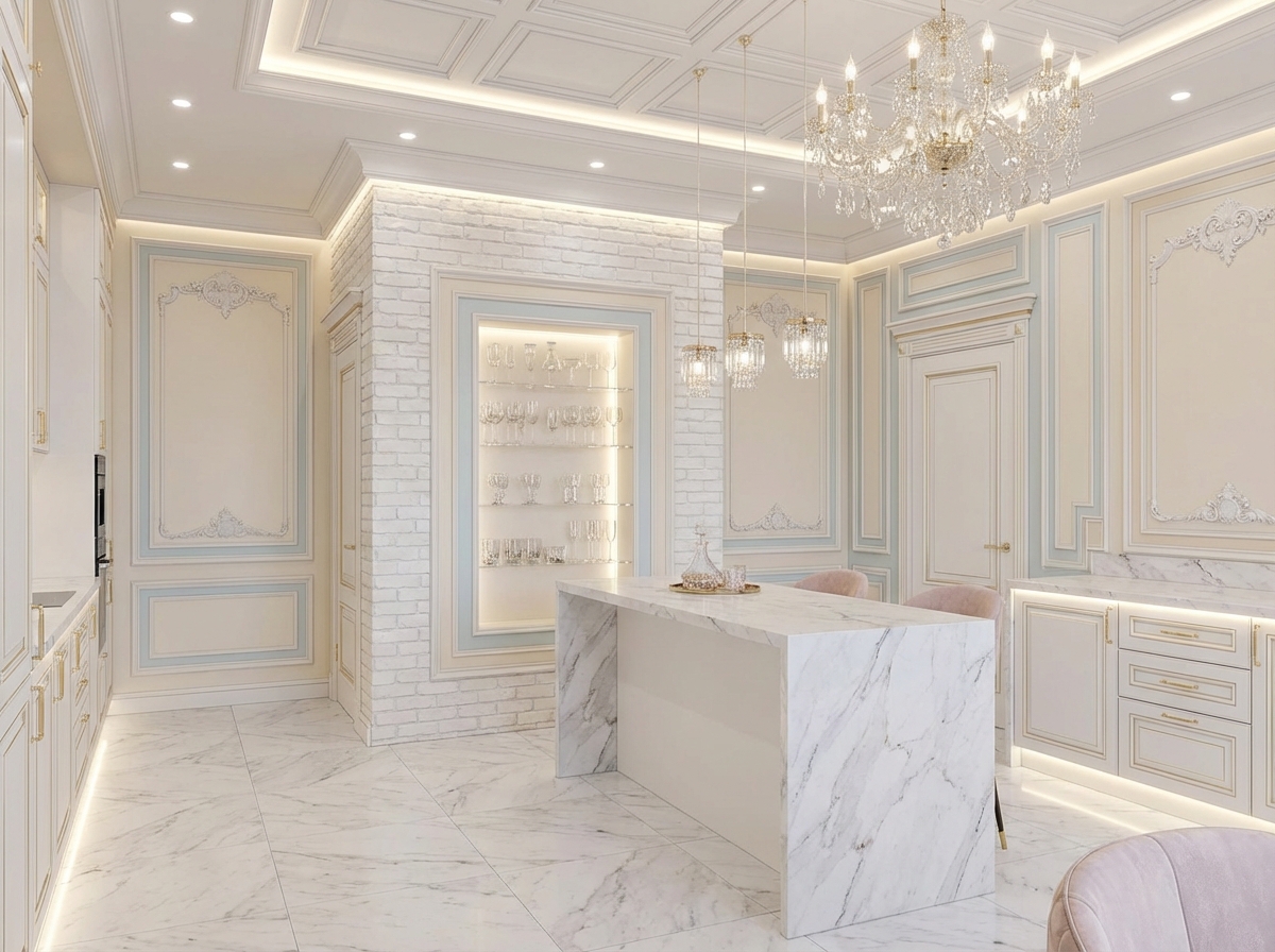 Дизайн кухни в стиле Классика — фото интерьера от нейросети RoomGPT