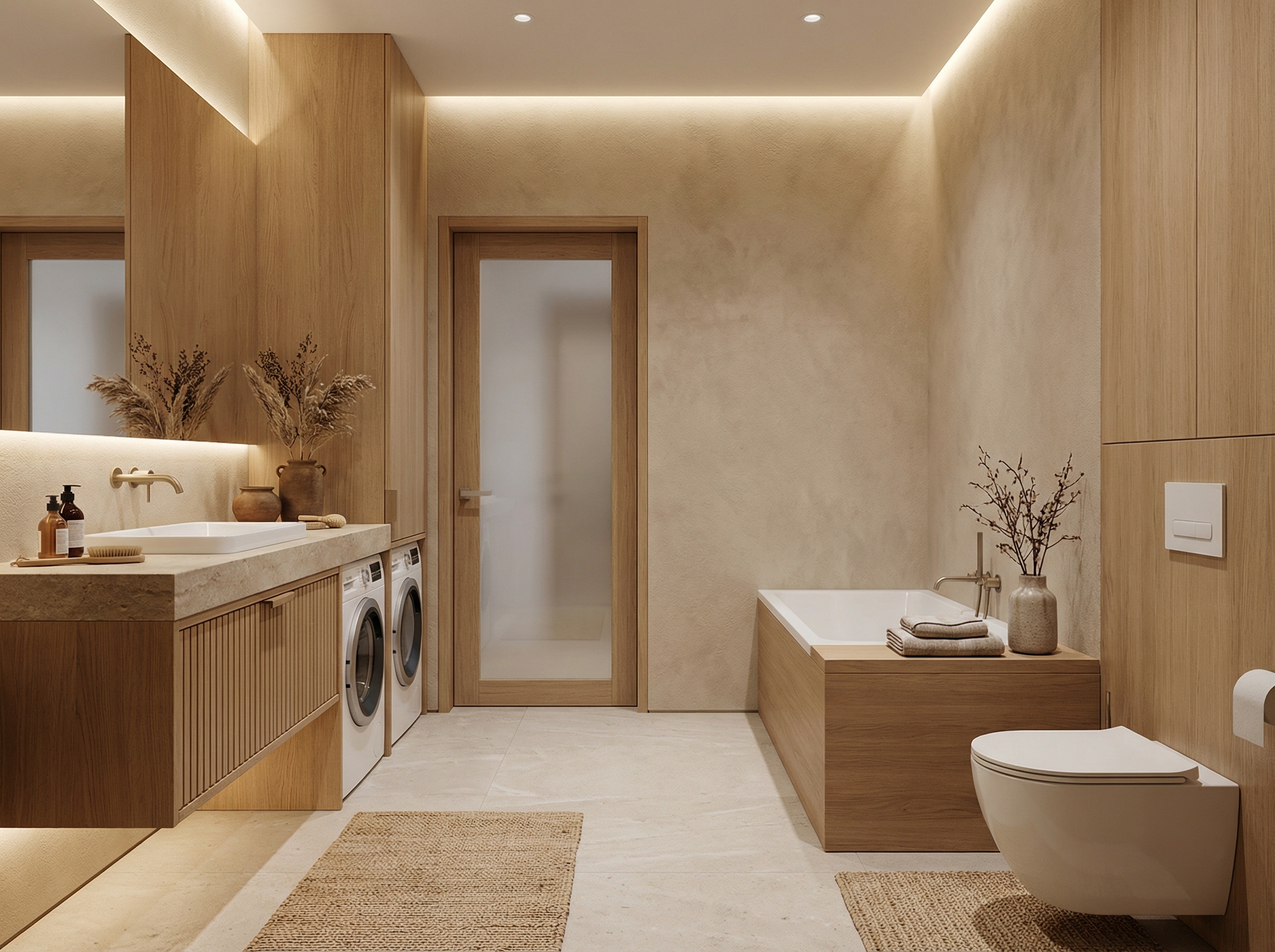 Дизайн ванной в стиле Japandi — фото интерьера от нейросети RoomGPT