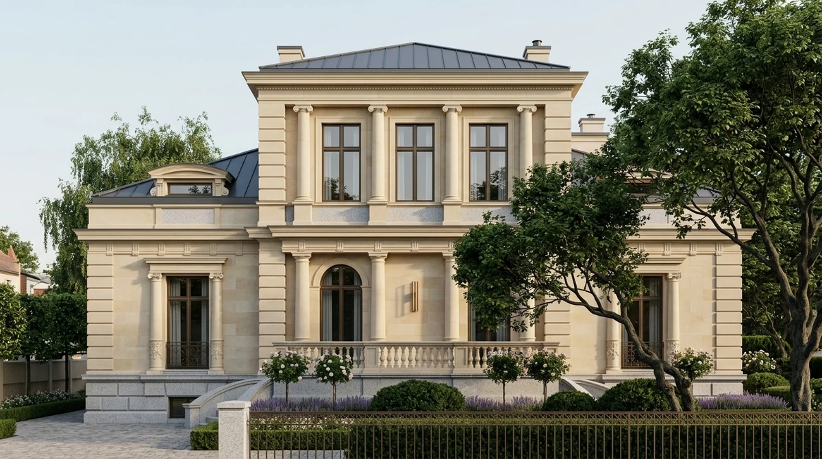 Дизайн фасада в стиле Неоклассика — Фасад от нейросети RoomGPT