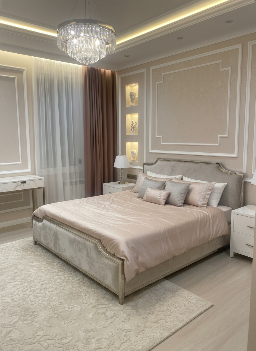 Дизайн спальни в стиле Классика — фото интерьера от нейросети RoomGPT