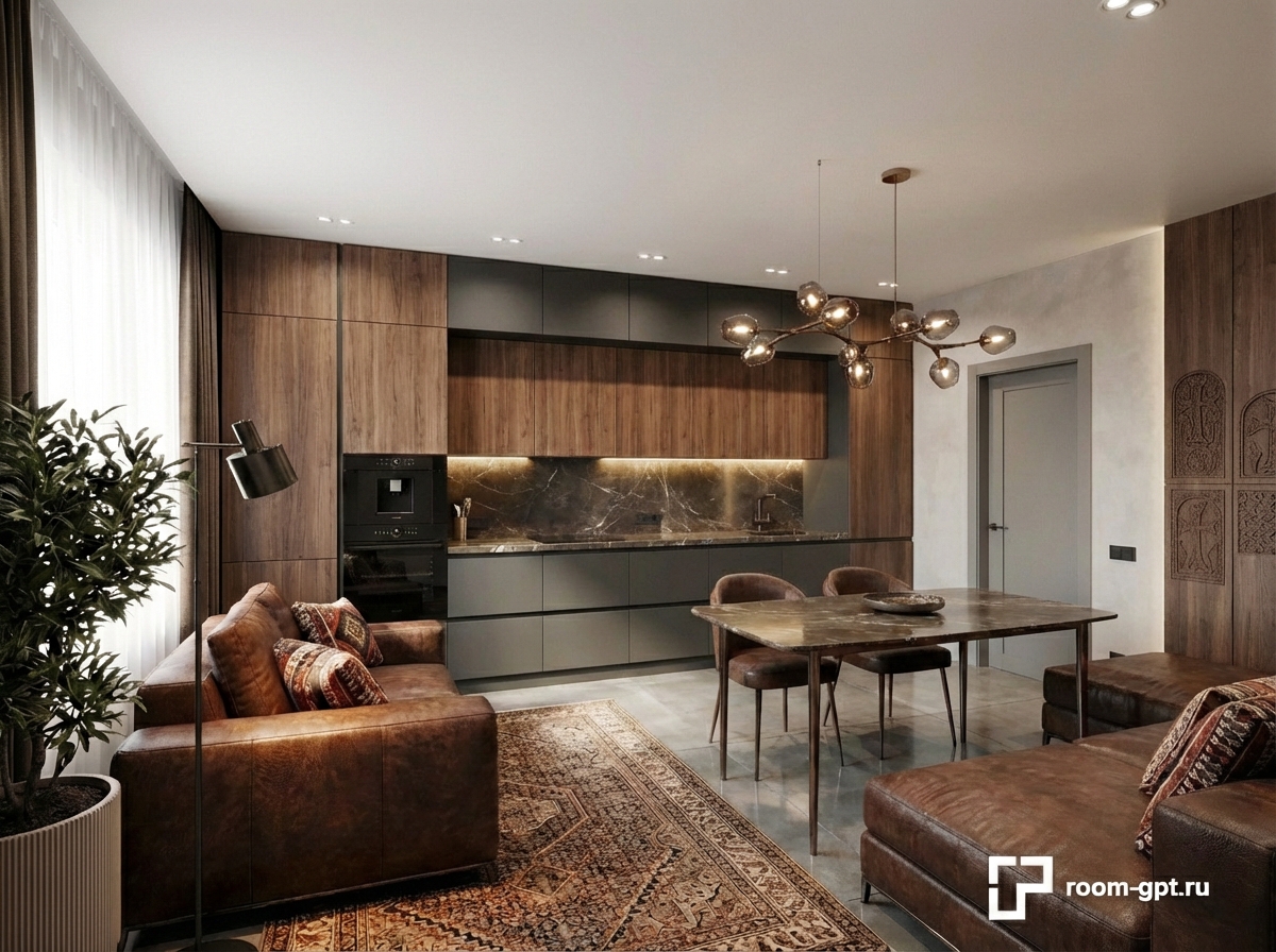 Дизайн гостиной в стиле Блэктэк — фото интерьера от нейросети RoomGPT