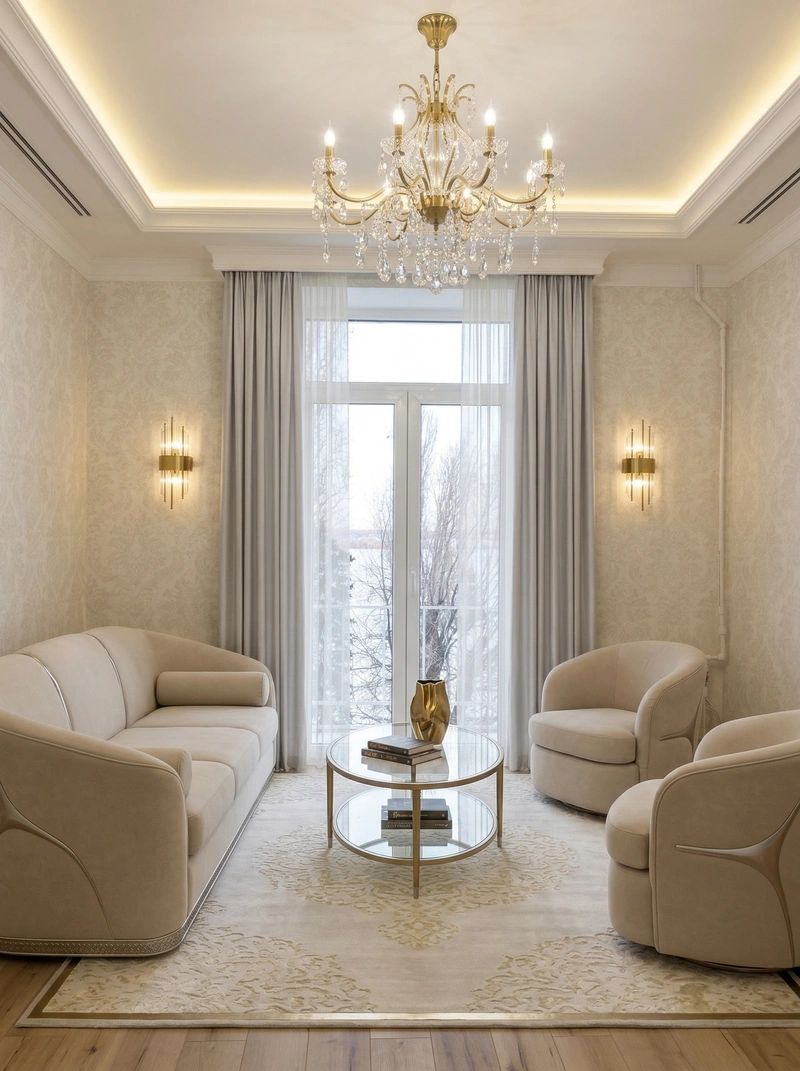 Дизайн гостиной в стиле Неоклассика — фото интерьера от нейросети RoomGPT