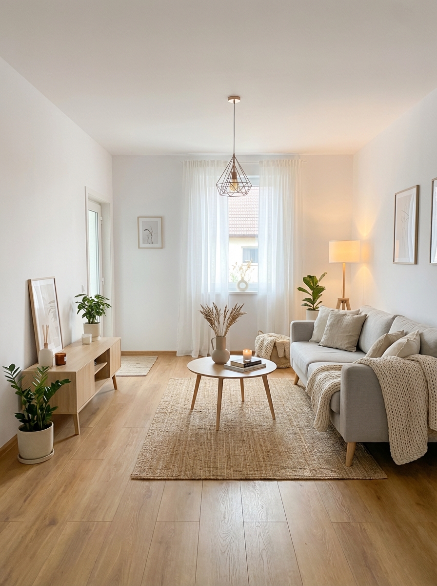 Дизайн гостиной в стиле Хюгге — фото интерьера от нейросети RoomGPT