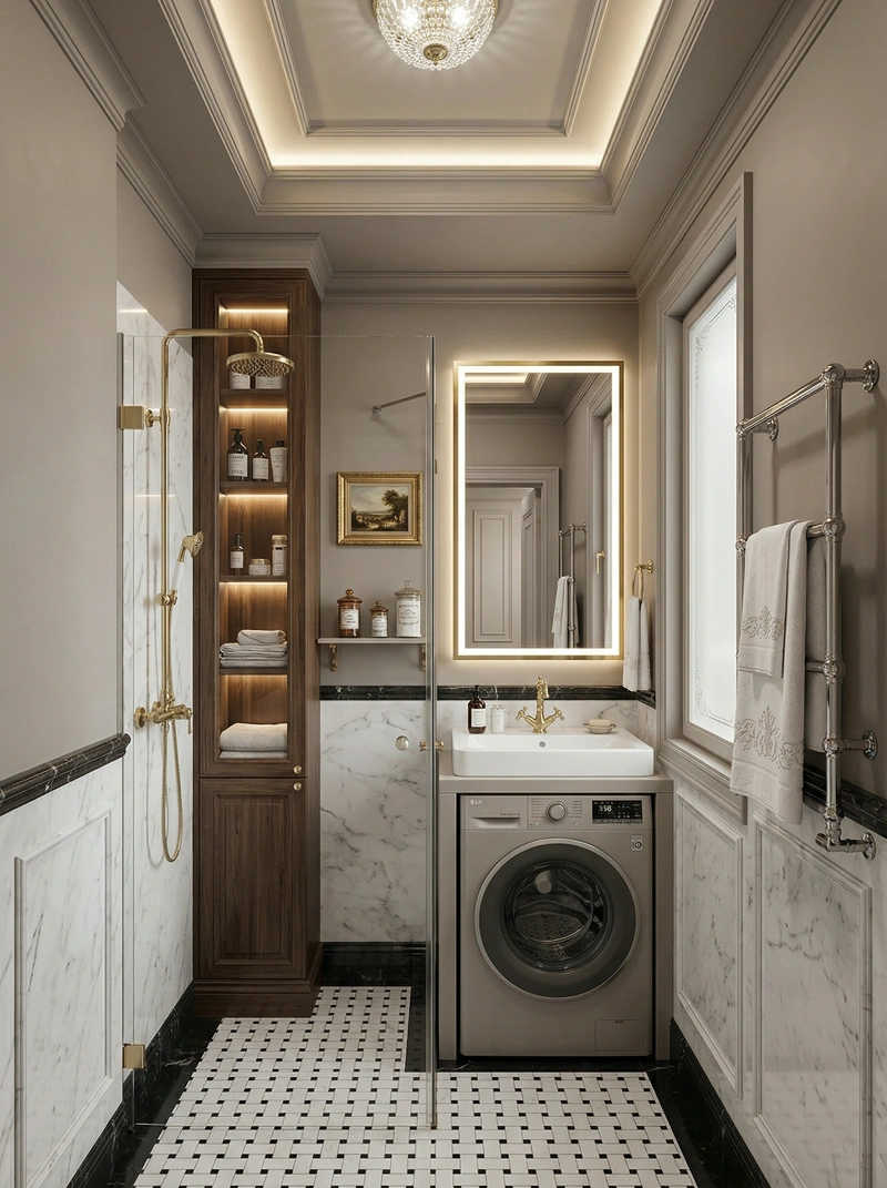 Дизайн ванной в стиле Классика — фото интерьера от нейросети RoomGPT