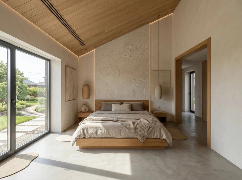 Дизайн спальни в стиле Japandi — фото интерьера от нейросети RoomGPT