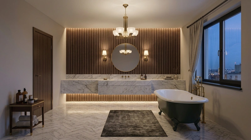 Дизайн ванной в стиле Классика — фото интерьера от нейросети RoomGPT