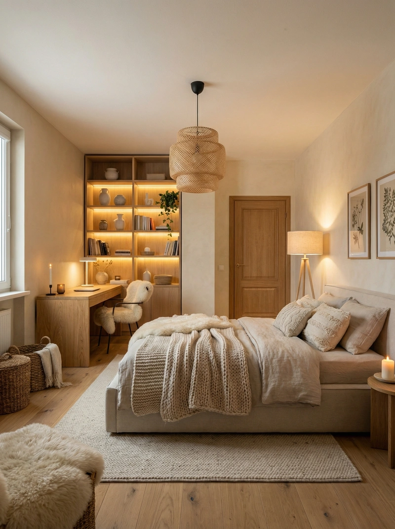 Дизайн интерьера в стиле Хюгге — Спальня от нейросети RoomGPT