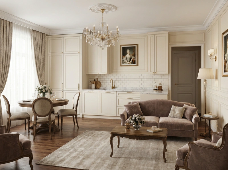 Дизайн интерьера в стиле Классика — Гостиная от нейросети RoomGPT
