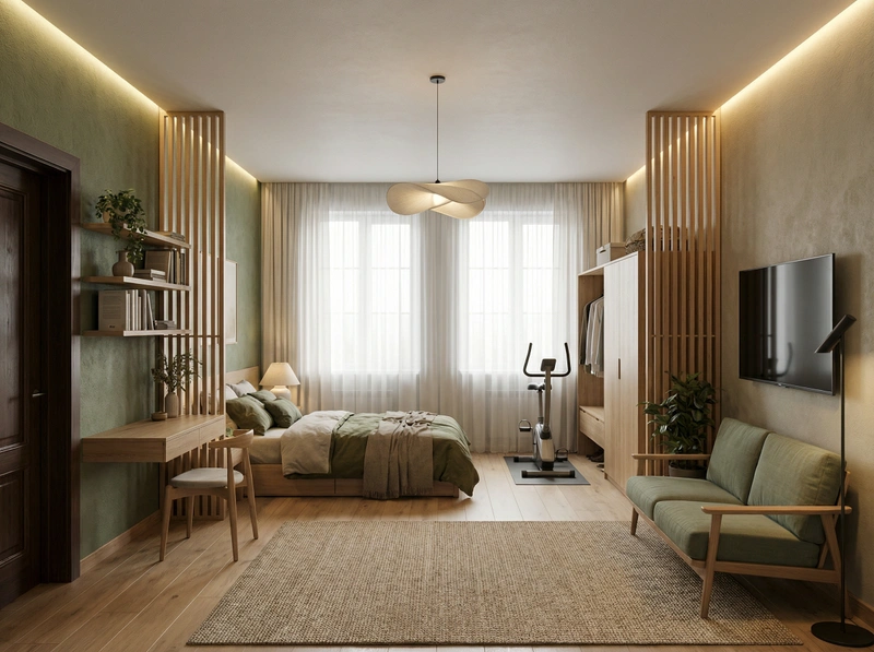 Дизайн спальни в стиле Japandi — фото интерьера от нейросети RoomGPT