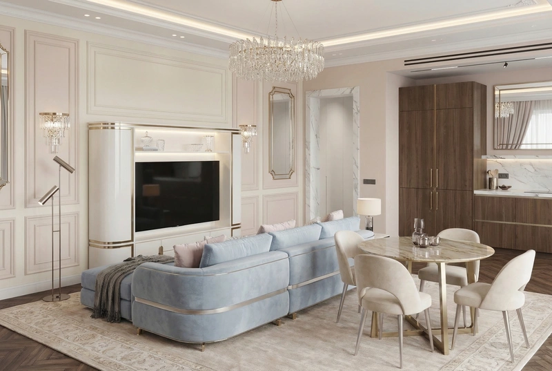 Дизайн интерьера в стиле Неоклассика — Гостиная от нейросети RoomGPT