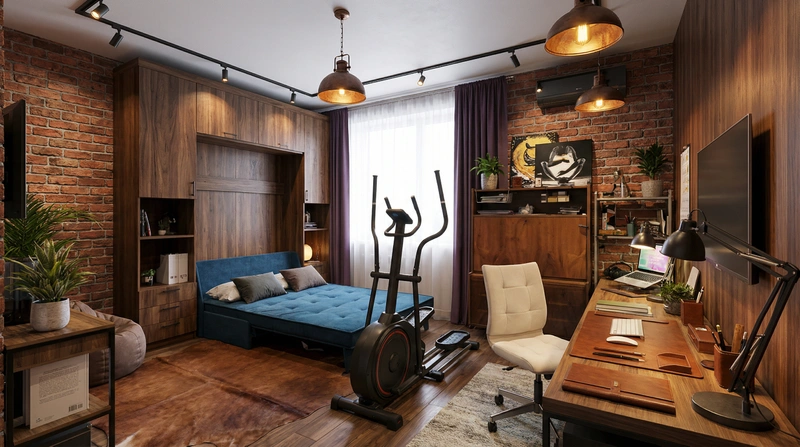 Дизайн интерьера в стиле Лофт — Кабинет от нейросети RoomGPT
