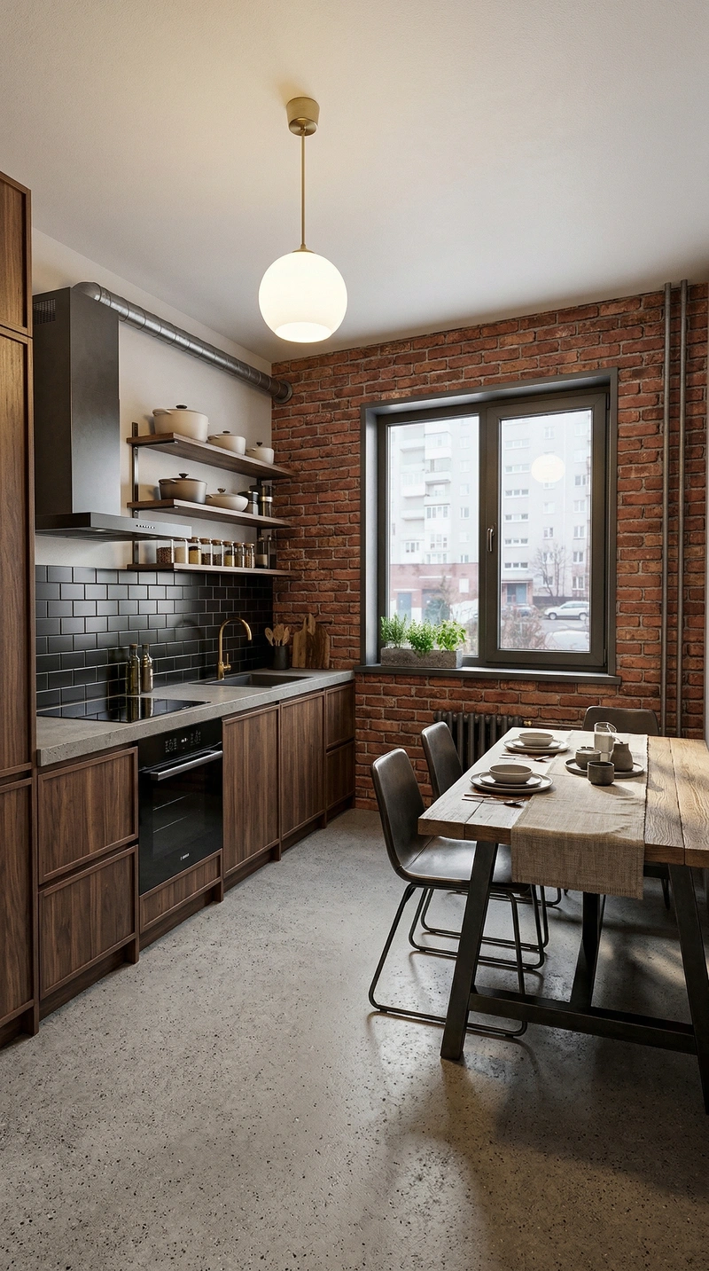 Дизайн кухни в стиле Лофт — фото интерьера от нейросети RoomGPT