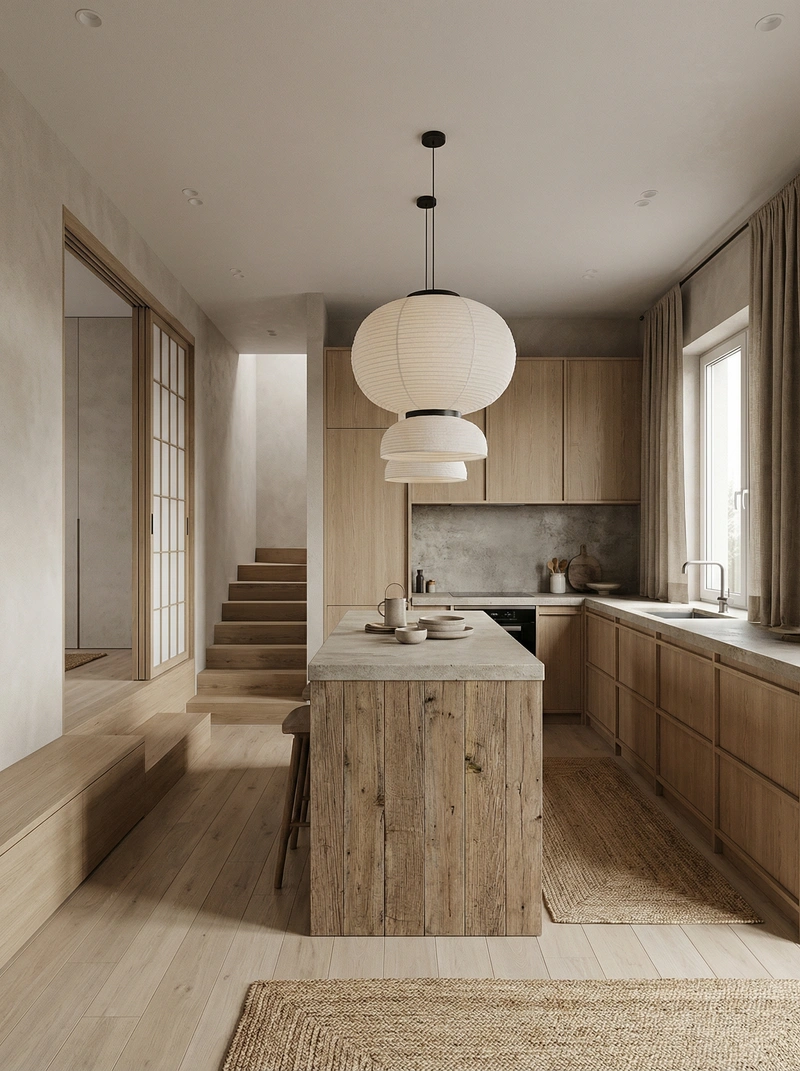 Дизайн кухни в стиле Japandi — фото интерьера от нейросети RoomGPT