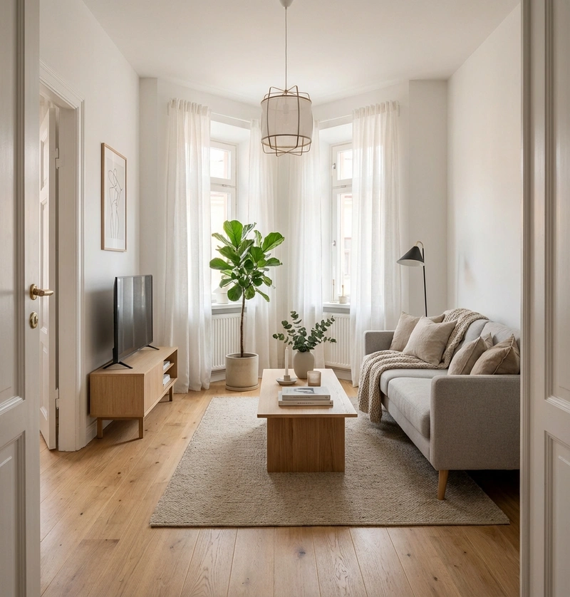 Дизайн интерьера в стиле Хюгге — Гостиная от нейросети RoomGPT