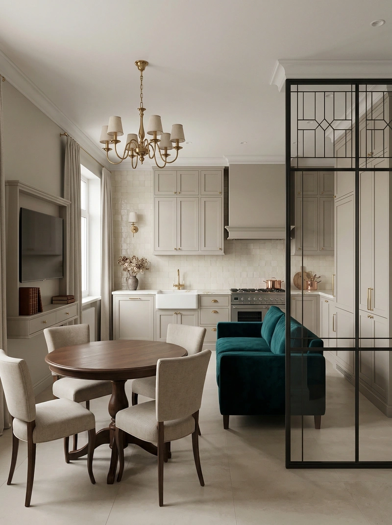 Дизайн кухни в стиле Классика — фото интерьера от нейросети RoomGPT