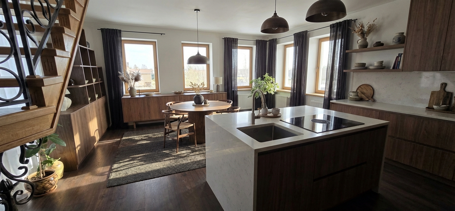 Дизайн кухни в стиле Japandi — фото интерьера от нейросети RoomGPT