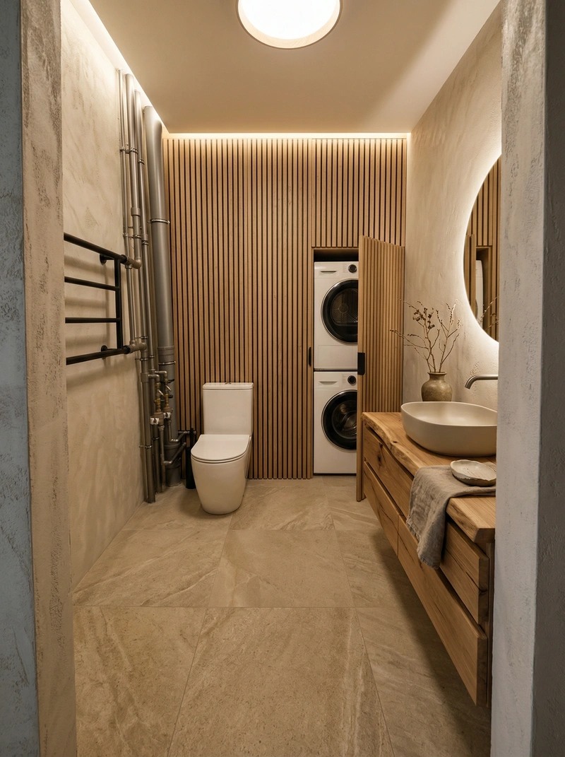 Дизайн ванной в стиле Japandi — фото интерьера от нейросети RoomGPT