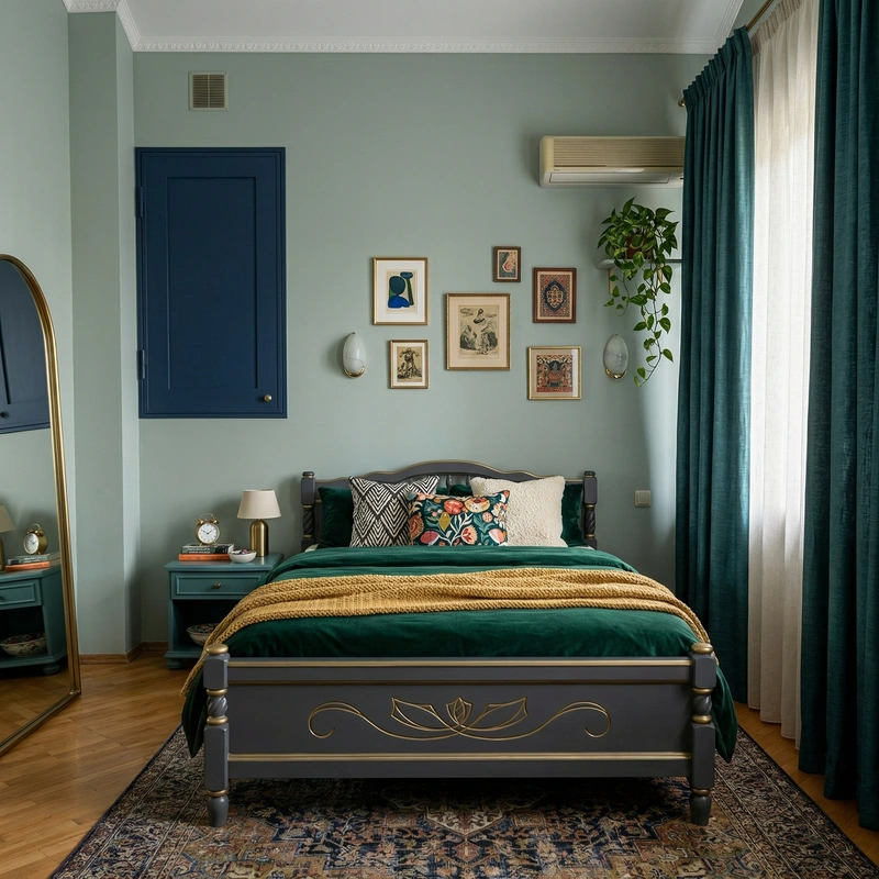 Дизайн спальни в стиле Эклектика — фото интерьера от нейросети RoomGPT