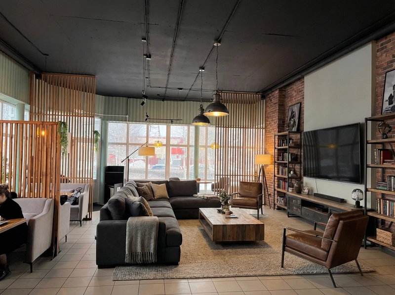 Дизайн гостиной в стиле Лофт — фото интерьера от нейросети RoomGPT