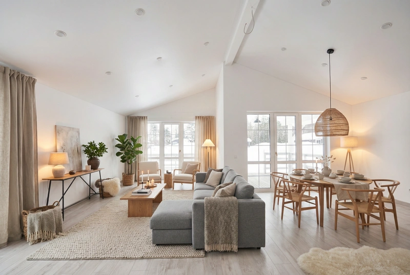 Дизайн интерьера в стиле Хюгге — Гостиная от нейросети RoomGPT