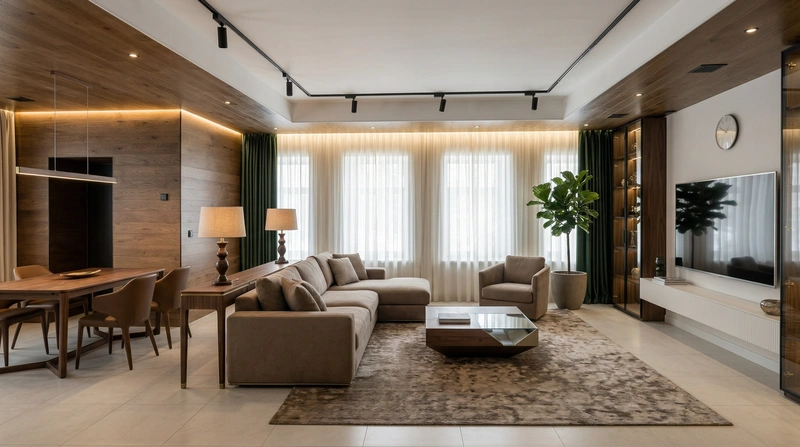 Дизайн интерьера в стиле Контемпорари — Гостиная от нейросети RoomGPT