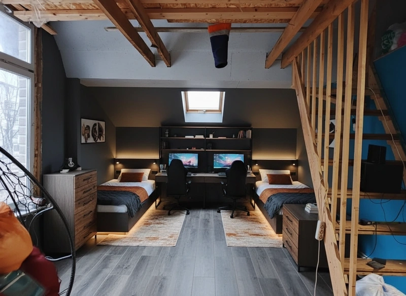 Дизайн детской в стиле Блэктэк — фото интерьера от нейросети RoomGPT