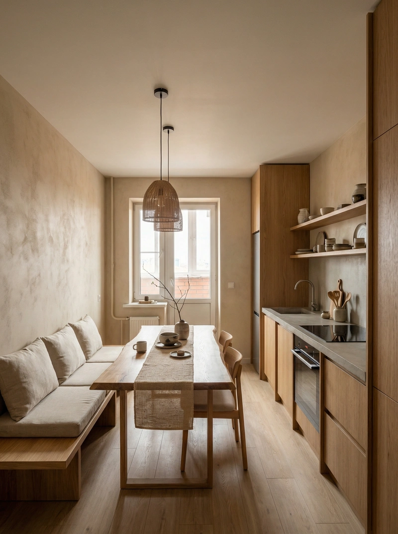 Дизайн кухни в стиле Japandi — фото интерьера от нейросети RoomGPT