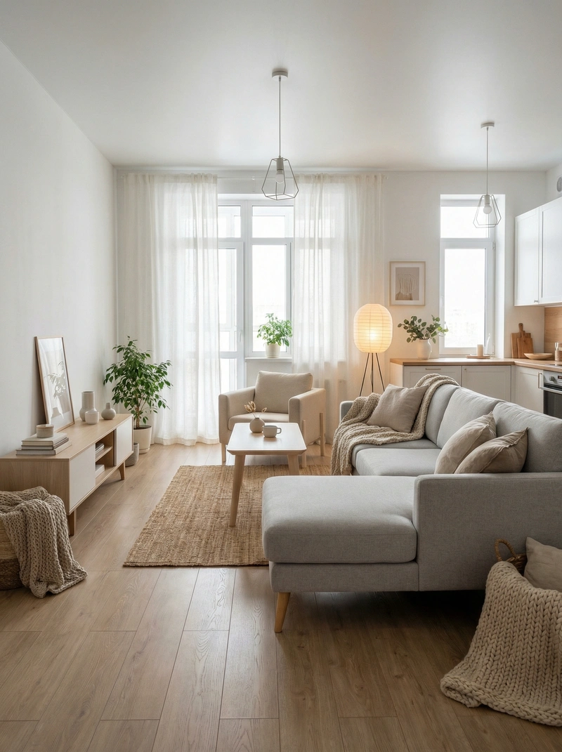 Дизайн интерьера в стиле Хюгге — Гостиная от нейросети RoomGPT