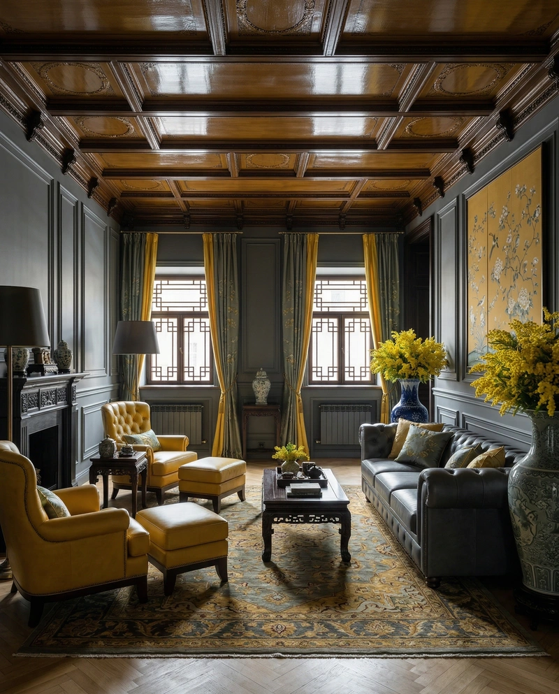 Дизайн гостиной в стиле Эклектика — фото интерьера от нейросети RoomGPT