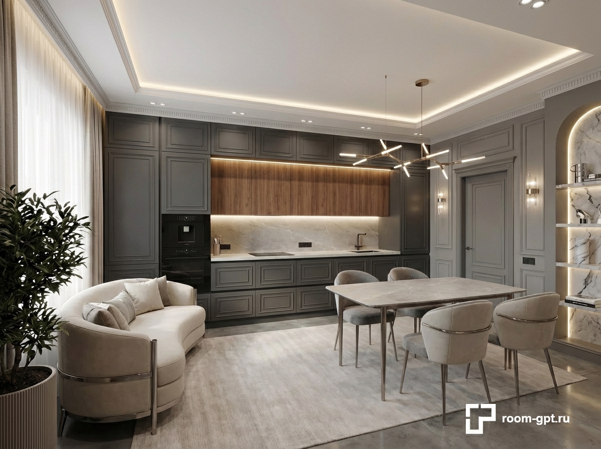 Дизайн гостиной в стиле Классика — фото интерьера от нейросети RoomGPT