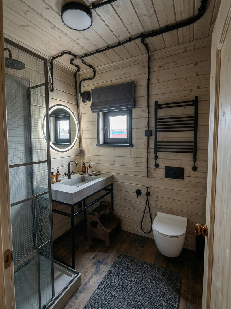 Дизайн ванной в стиле Лофт — фото интерьера от нейросети RoomGPT