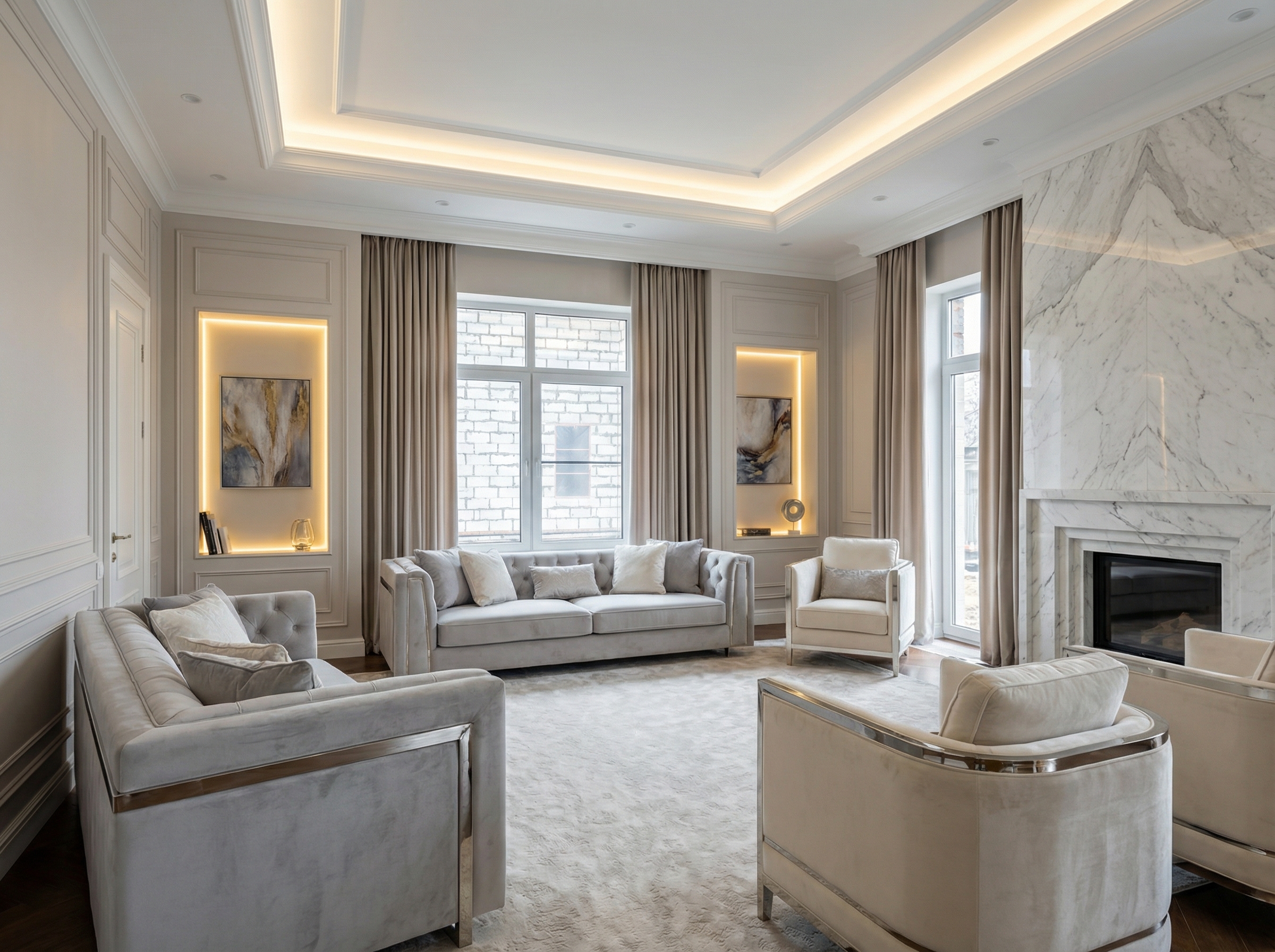 Дизайн гостиной в стиле Классика — фото интерьера от нейросети RoomGPT