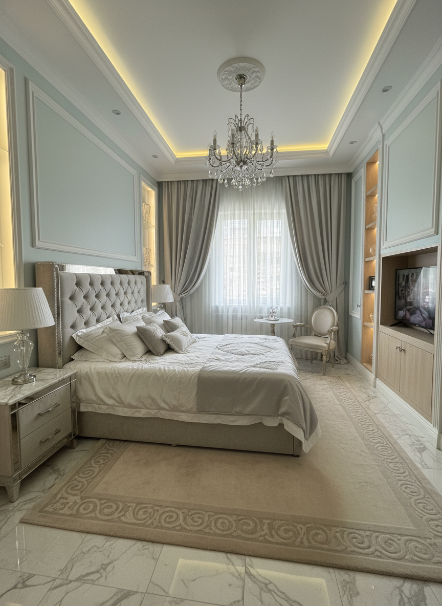 Дизайн спальни в стиле Классика — фото интерьера от нейросети RoomGPT