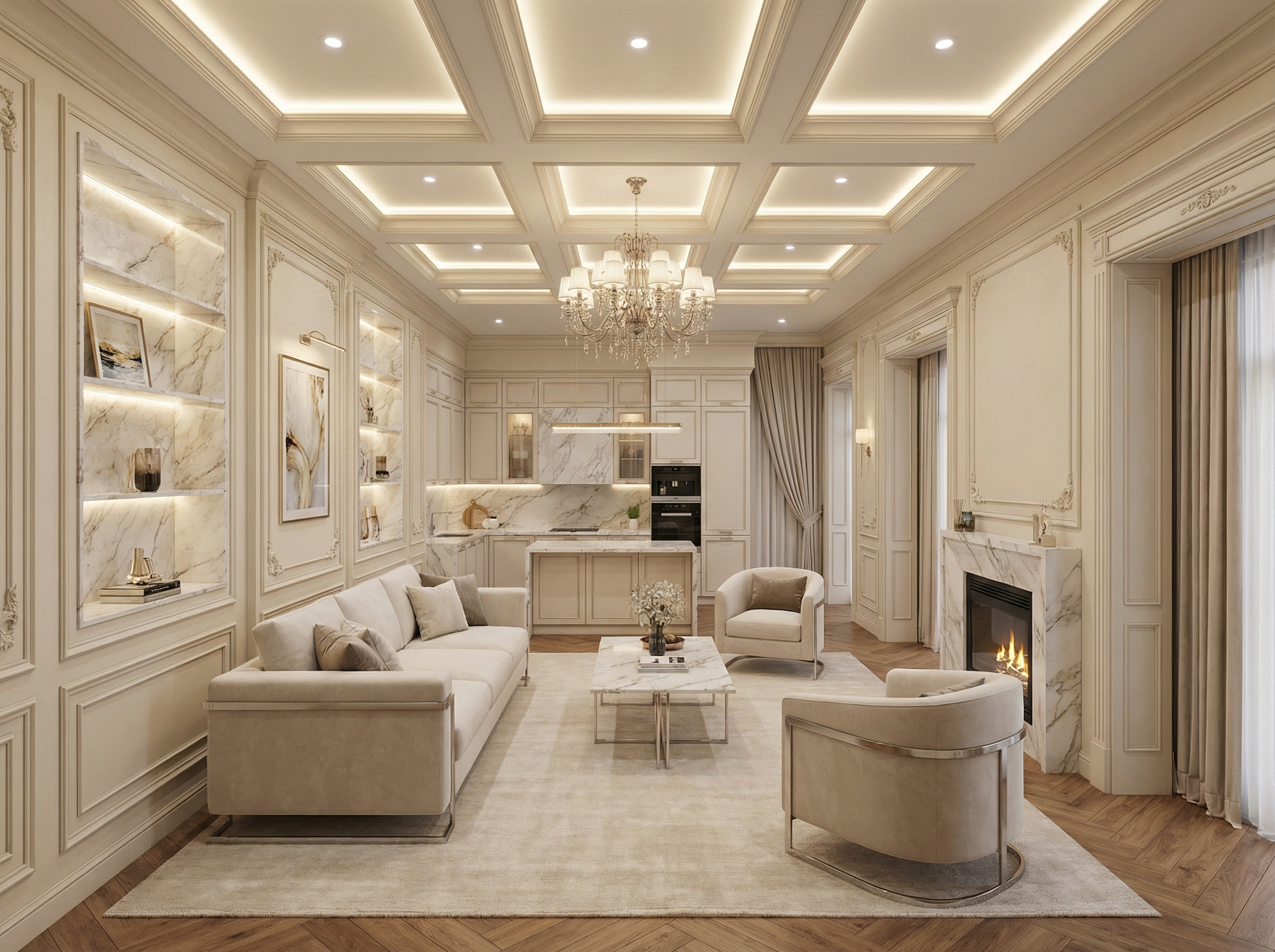 Дизайн гостиной в стиле Классика — фото интерьера от нейросети RoomGPT