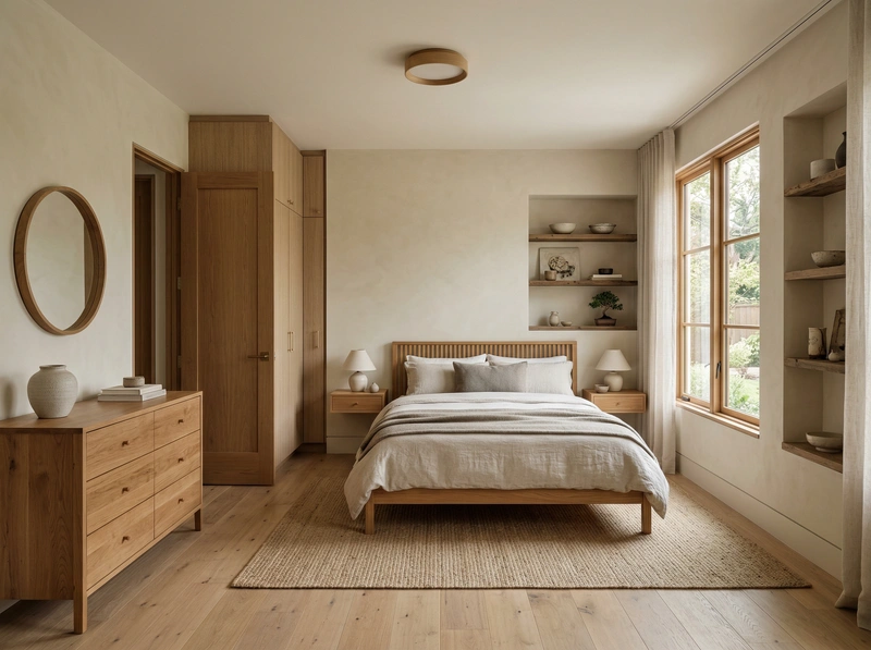 Дизайн спальни в стиле Japandi — фото интерьера от нейросети RoomGPT