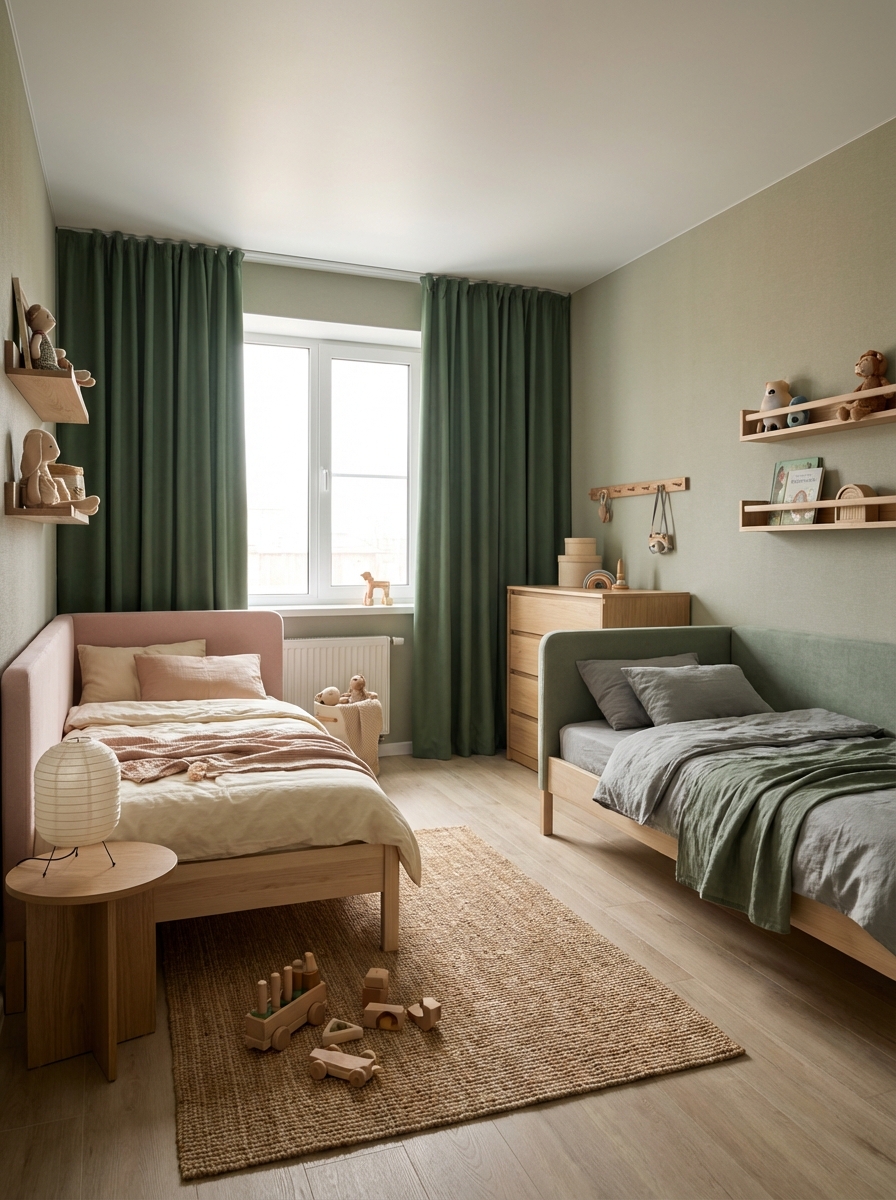 Дизайн детской в стиле Japandi — фото интерьера от нейросети RoomGPT